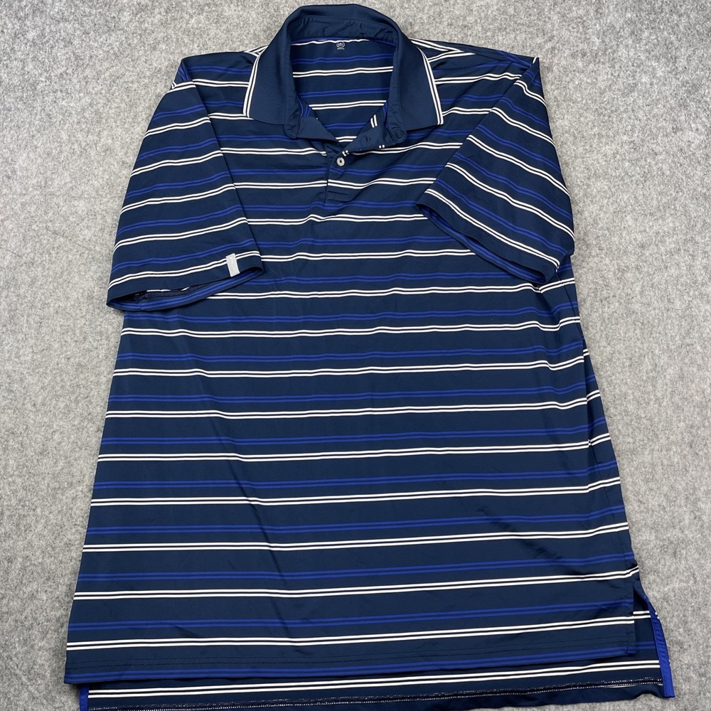 RLX Ralph Lauren Polo Shirt Mens 2XL Blue Striped Short Sleeve Golf